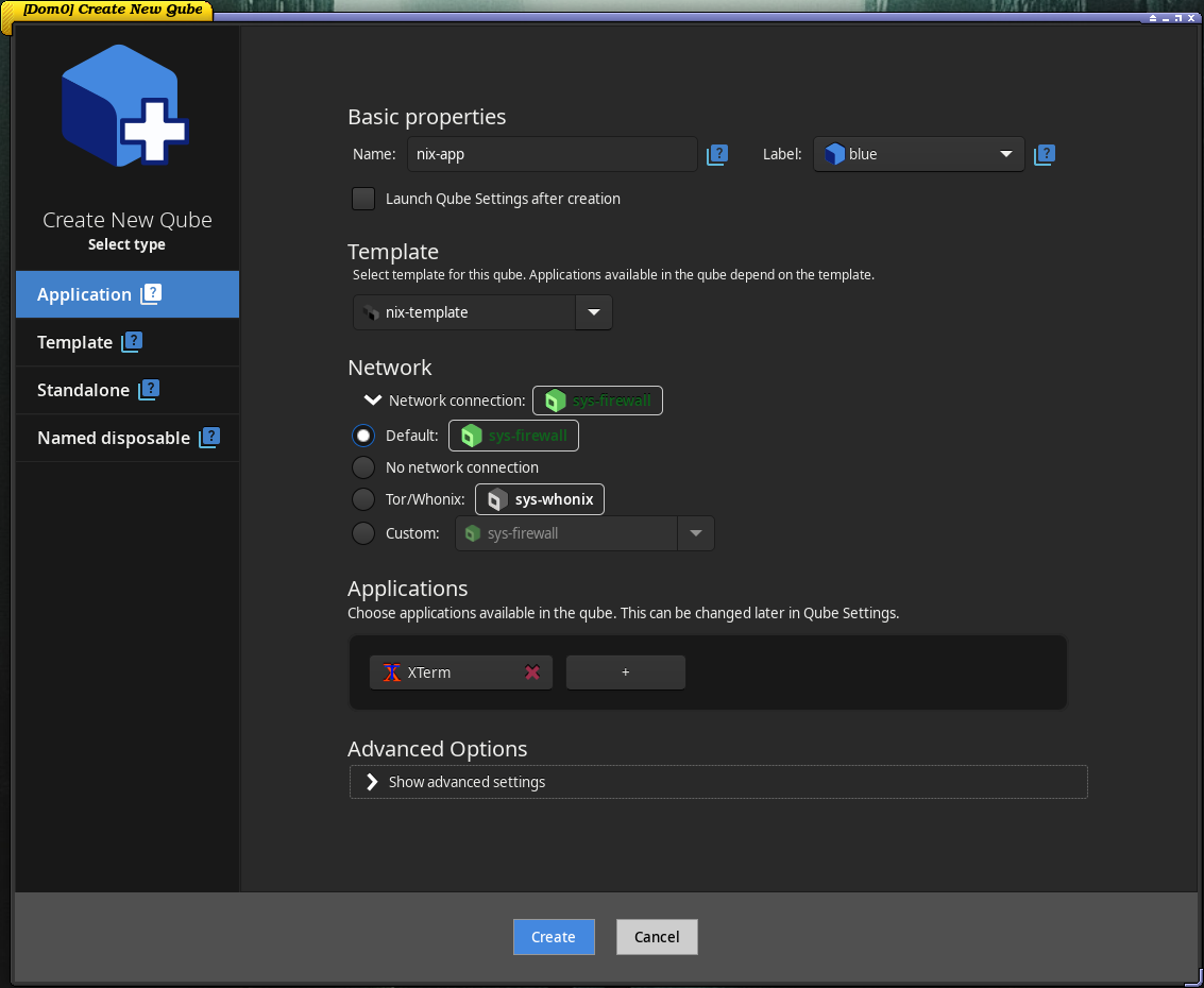 creating nix-app AppVM