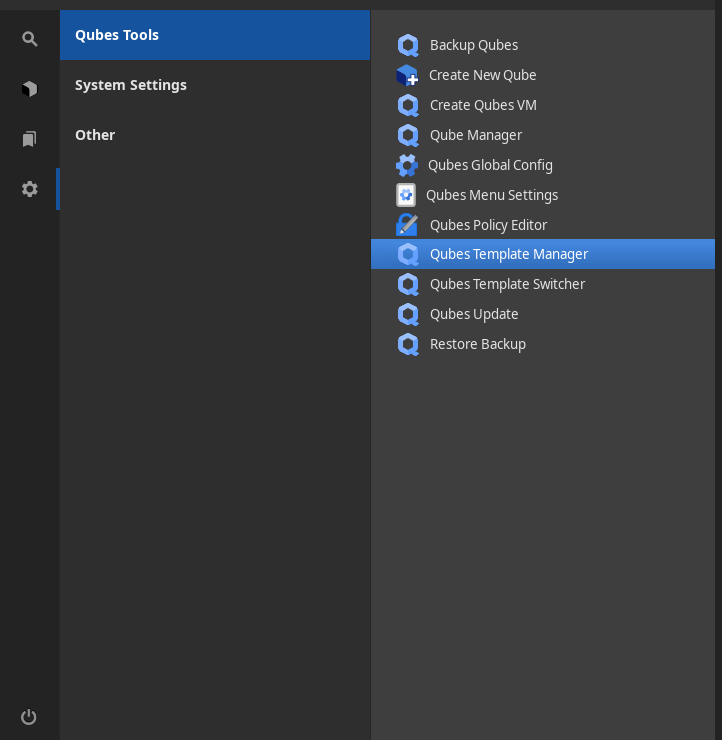running qubes template manager